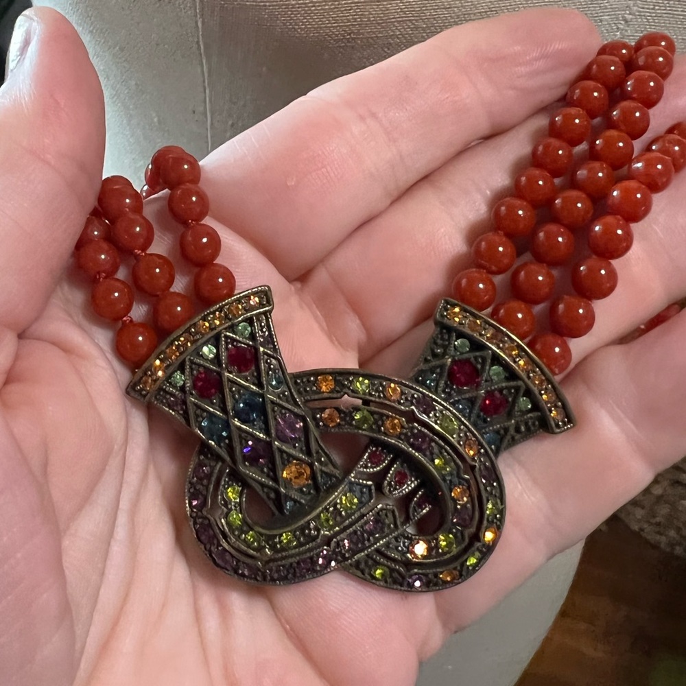 Heidi Daus Love Knot Necklace Art Deco Vibe Faux Carnelian Valentine’s Day